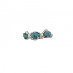 Bague ajustable en Argent - Trois pierres Turquoises ovales