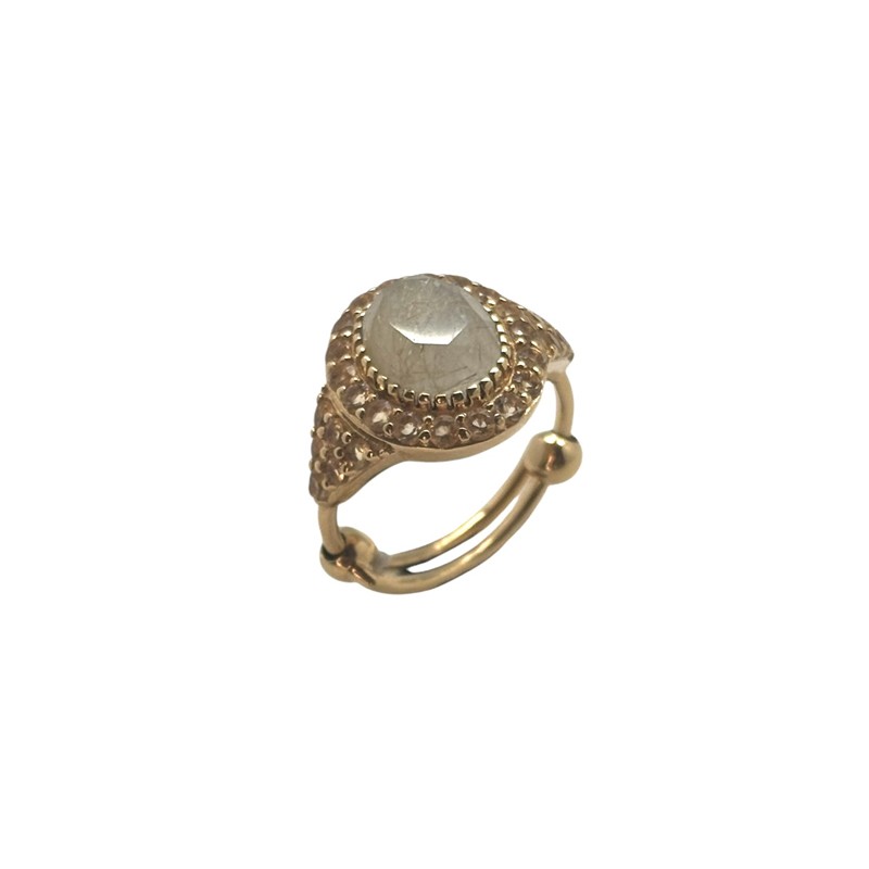 Bague ajustable Or - Quartz rutile ovale & Citrine - Au Fil de Lo