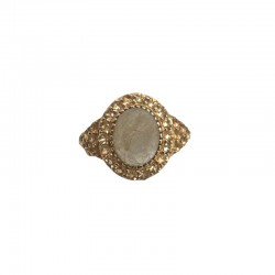 Bague ajustable Or - Quartz rutile ovale & Citrines