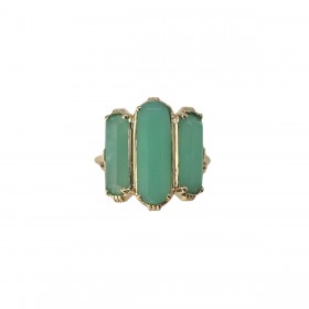 Bague ajustable Or - Trois Pierres barrettes Chrysoprase - Au Fil De Lo