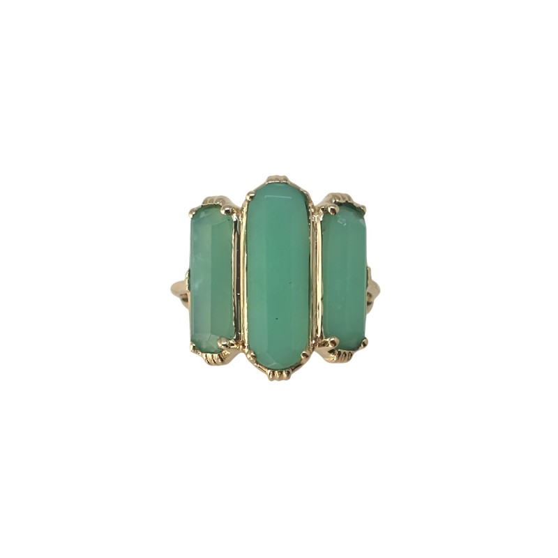 Bague ajustable Or - Trois Pierres barrettes Chrysoprase - Au Fil De Lo