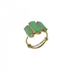 Bague ajustable Or - Trois Pierres barrettes Chrysoprases