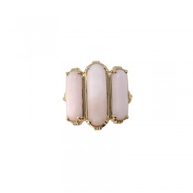 Bague ajustable Or - Trois Pierres barrettes Opales Roses - Au Fil De Lo