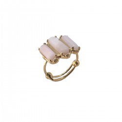 Bague ajustable Or - Trois Pierres barrettes Opales Roses