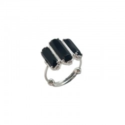 Bague ajustable en Argent - Trois Pierres barrettes Spinelles noirs