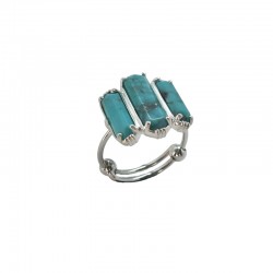 Bague ajustable Argent - Trois Pierres barrettes Turquoises