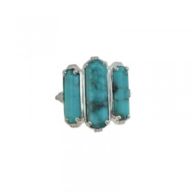 Bague ajustable Argent - Trois Pierres barrettes Turquoises - Au Fil De Lo