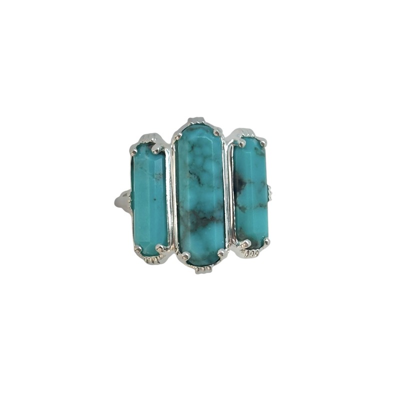 Bague ajustable Argent - Trois Pierres barrettes Turquoises - Au Fil De Lo