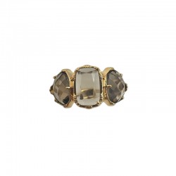 Bague ajustable Or - Trois Pierres Quartz fumés rectangle et ovales