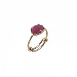 Bague ajustable Or - Petite Pierre Quartz fraise ovale