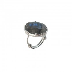 Bague ajustable Argent - Grosse pierre Labradorite ovale - Au Fil De Lo