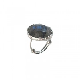 Bague ajustable Argent - Grosse pierre Labradorite ovale - Au Fil De Lo