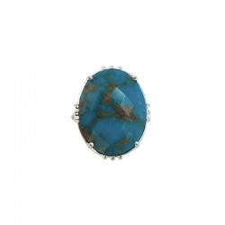 Bague ajustable Argent - Grosse pierre Turquoise ovale