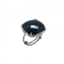 Bague ajustable en Argent - Grosse pierre Spinelle Noir carré