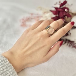 Bague ajustable Or - Cristal de Roche & Labradorite ovales