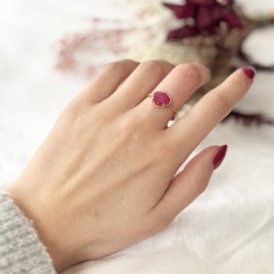 Bague ajustable Or - Petite Pierre Quartz fraise ovale