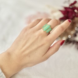 Bague ajustable Or - Trois Pierres barrettes Chrysoprases