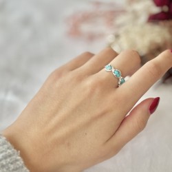 Bague ajustable en Argent - Trois pierres Turquoises ovales