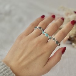 Bague ajustable en Argent - Trois pierres Rubis Zoïsites ovales