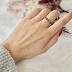 Bague ajustable Or - Mélange Onyx vert, Quartz fumé & Labradorite ovales