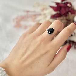 Bague ajustable en Argent - Pierre Spinelle noir moyenne