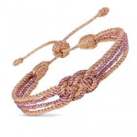 Bracelet ajustable KNOT 2 PEACH PINK - fils d'or tressés pêche & rose MAYAAZ