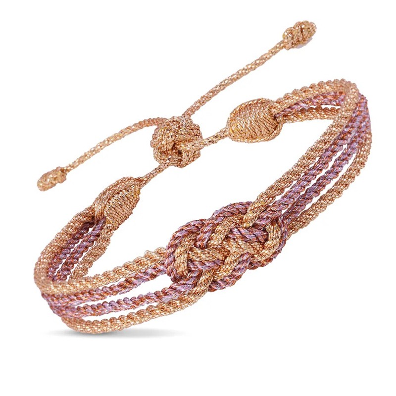 Bracelet ajustable KNOT 2 PEACH PINK - fils d'or tressés pêche & rose MAYAAZ