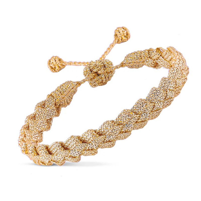 Bracelet fin ajustable CROSSED GOLD - Fils d'or tressés MAYAAZ