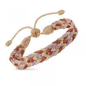 Bracelet DOUBLE-U Gold Amber - fils d'or tressés terracotta mauve MAYAAZ