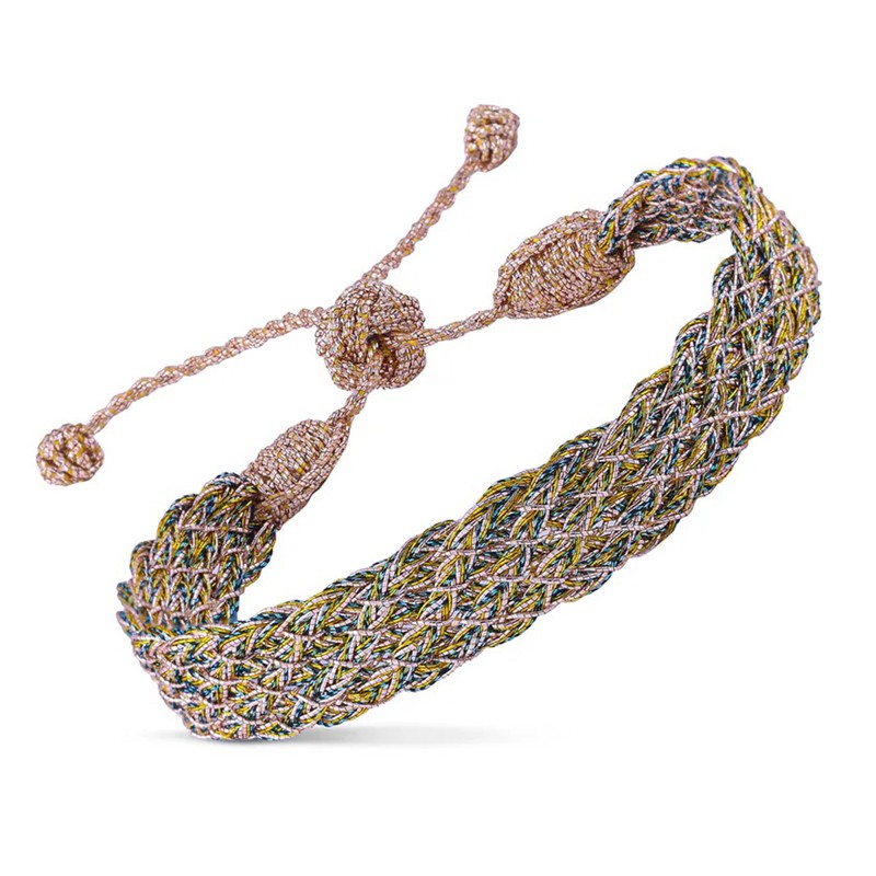 Bracelet LINES 1 Rose Gold Yellow Slate - fils d'or tressés vert doré MAYAAZ