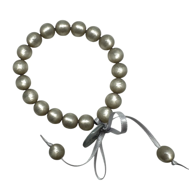 Bracelet élastiqué Perles Résine GRIS CLAIR et ruban satin - S