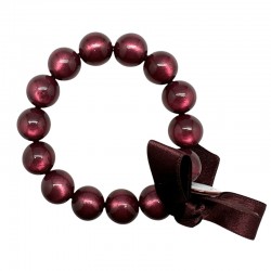 Bracelet élastiqué Perles Résine BORDEAUX et ruban satin - M - Zoé Bonbon