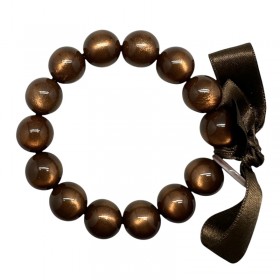 Bracelet élastiqué Perles Résine MARRON BRILLANT et ruban satin - M - Zoé Bonbon