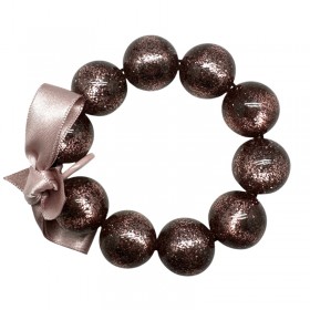 Bracelet élastiqué Perles Résine PRUNE BRILLANT et ruban satin - L - Zoé Bonbon