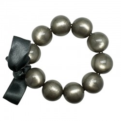 Bracelet élastiqué Perles Résine GRIS BRILLANT et ruban satin - L