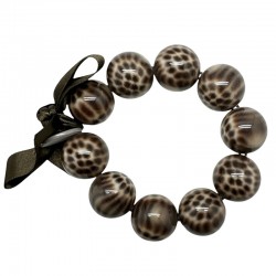 Bracelet élastiqué Perles Résine LEOPARD BRILLANT et ruban satin - L - Zoé Bonbon