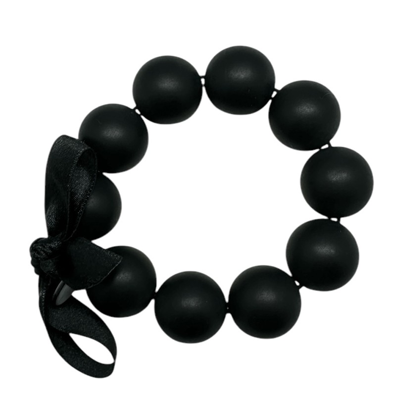 Bracelet élastiqué Perles Résine NOIR MAT et ruban satin - L - Zoé Bonbon