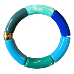 Bracelet jonc élastiqué OCEANO 2 - Vert, bleu, marine, turquoise & gris PARABAYA