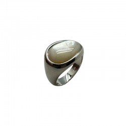 Bague grosse anneau argent - Nacre blanche ovale design - CANYON