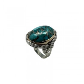 Bague grosse anneau argent, laiton doré - Turquoise cabochon ovale - CANYON