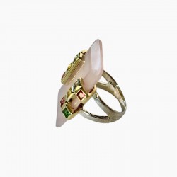 Bague argent doré CASSIA - Quartz rose rectangle & zircons multicolores TAILLE 60