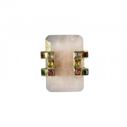 Bague argent doré CASSIA - Quartz rose rectangle & zircons multicolores CANYON