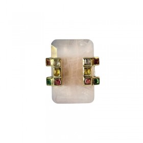 Bague argent doré CASSIA - Quartz rose rectangle & zircons multicolores CANYON