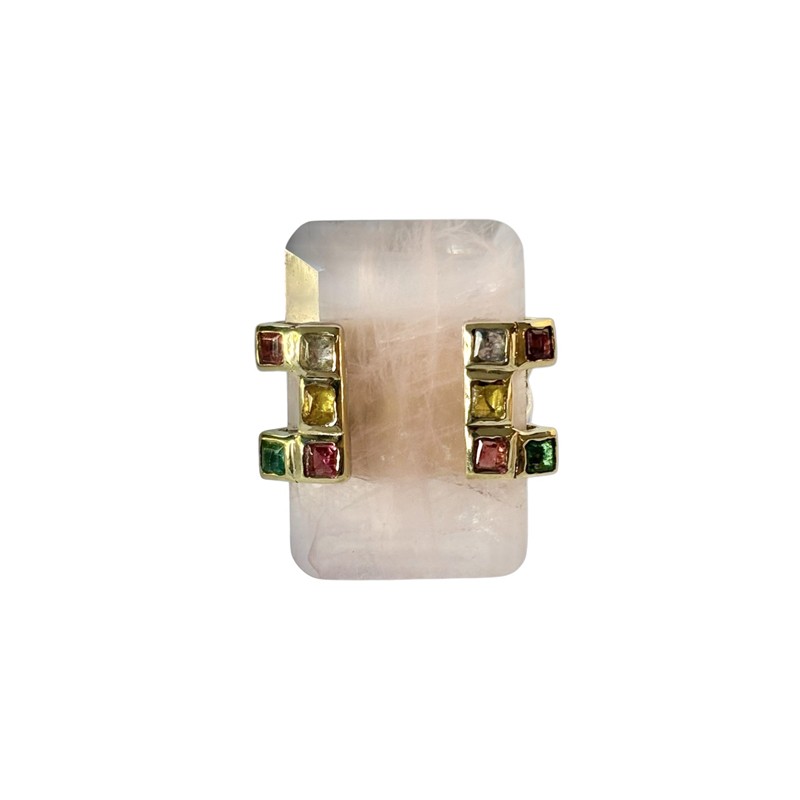 Bague argent doré CASSIA - Quartz rose rectangle & zircons multicolores CANYON