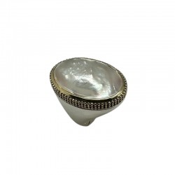 Grosse bague argent doré SHANDA - Nacre blanche ovale TAILLE 56