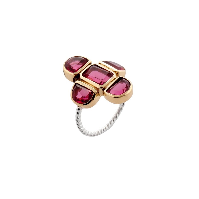 Bague argent doré SHADE - Perles de verre rose TAILLE 56