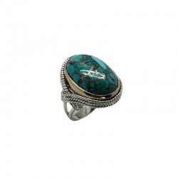 Grosse bague argent doré & Turquoise cabochon ovale CANYON