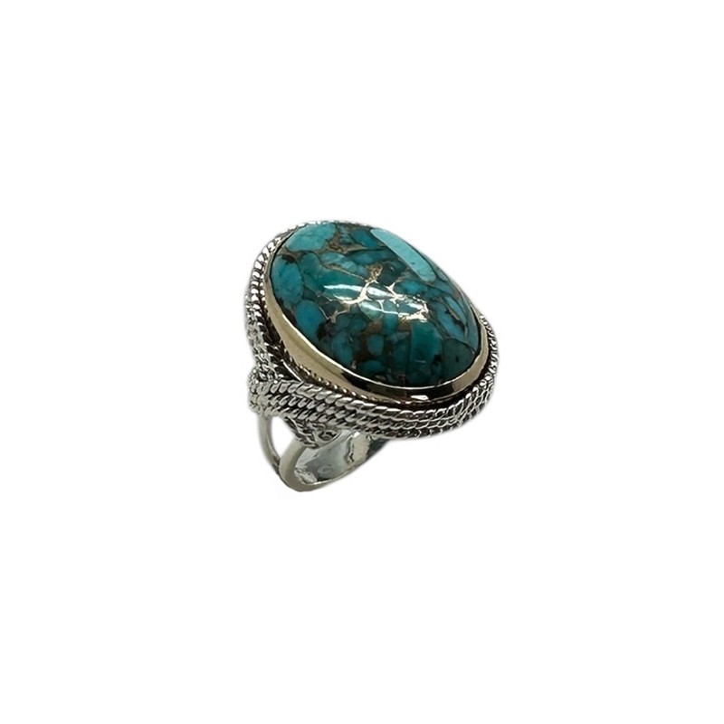 Grosse bague argent doré & Turquoise cabochon ovale CANYON