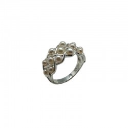 Bague en argent - Entrelacs de perles blanches CANYON