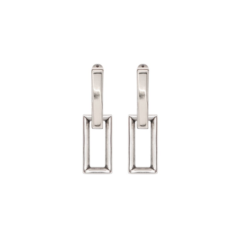 Boucles d'oreilles pendants rectangles 2 en 1 COLOSSUS plaqué argent  -CXC